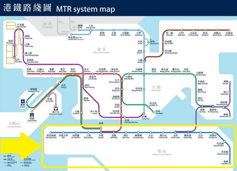 香港乗り物、MTR路線図(トラム)