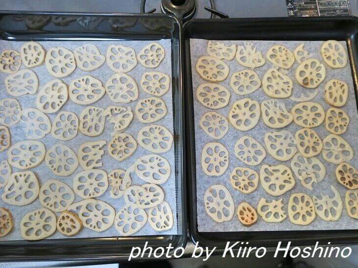 れんこんチップス、天板 れんこんチップス、天板